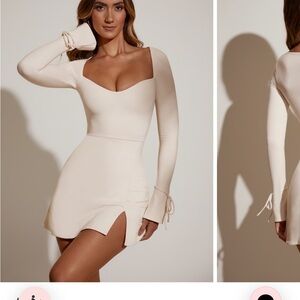 Oh Polly Long Sleeve Cream Mini Dress with Sweetheart Neckline